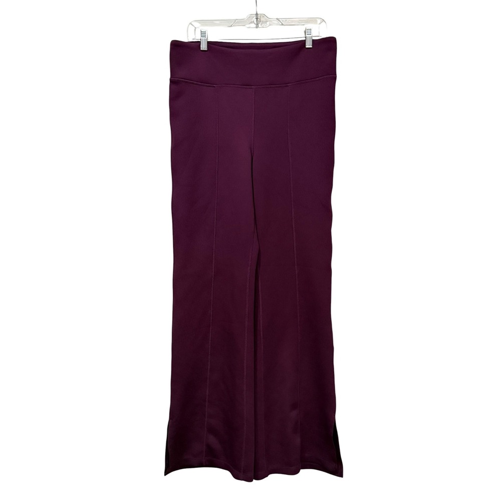 Trajectory Women XL Plum Purple Ribbed Wide Leg Pintuck Yoga Pants Side Slit
